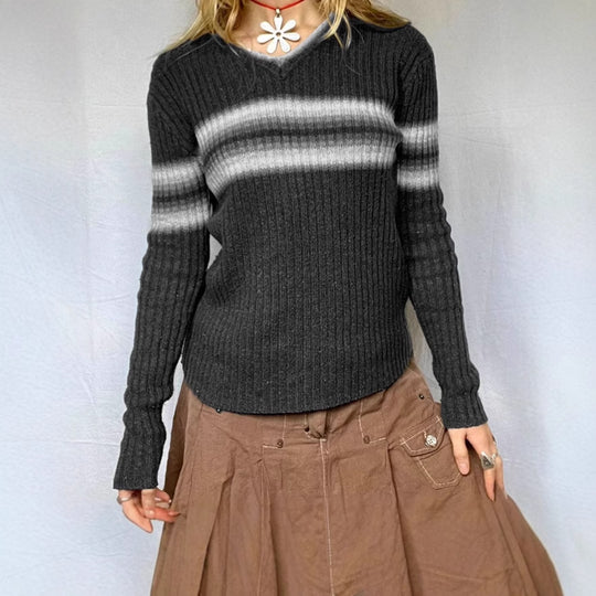 Damen Ribbed Pullover mit modernen Streifen EB