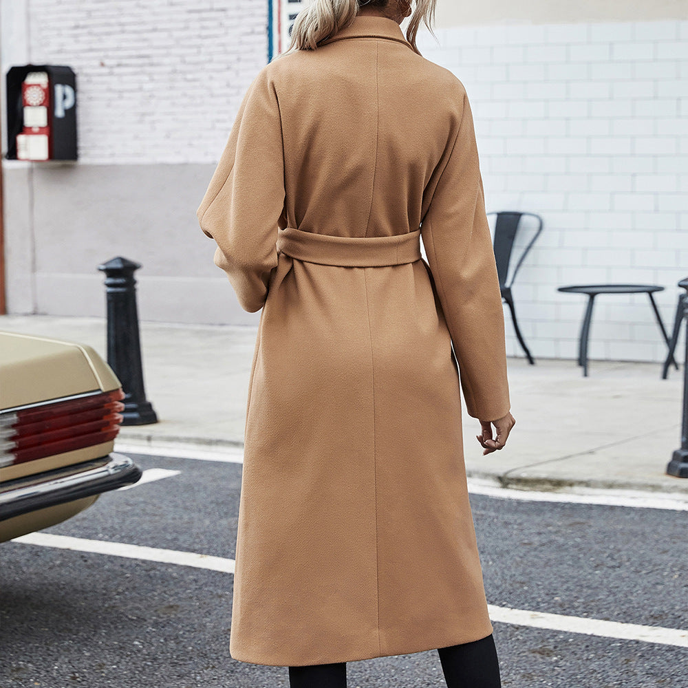 Damen eleganter Trenchcoat mit taillierbarem Gürtel und großen Taschen EB