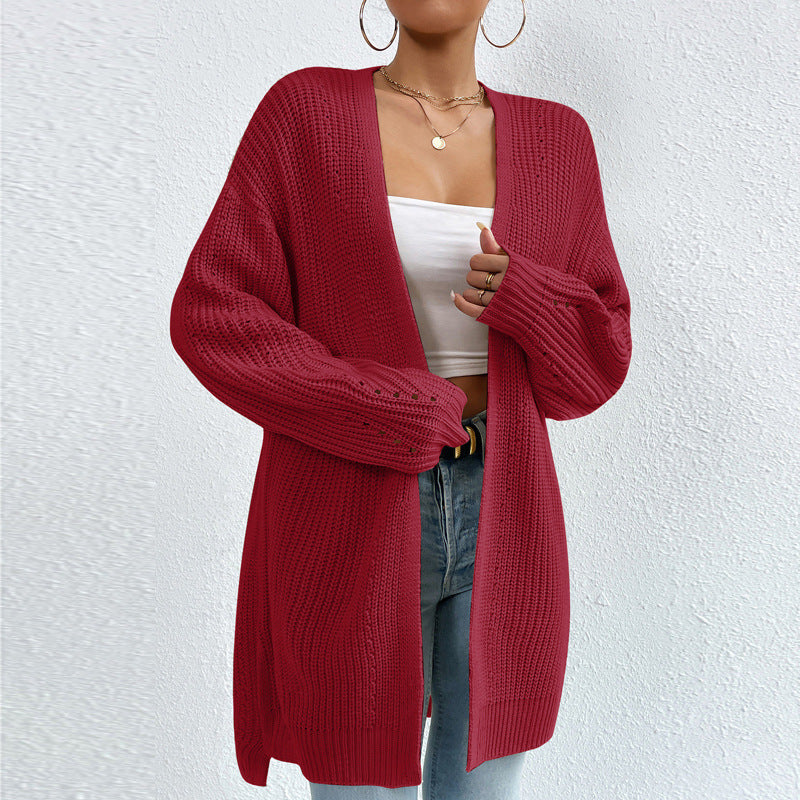 Damen Strickjacke mit luftiger Häkelstruktur und weitem Schnitt EB