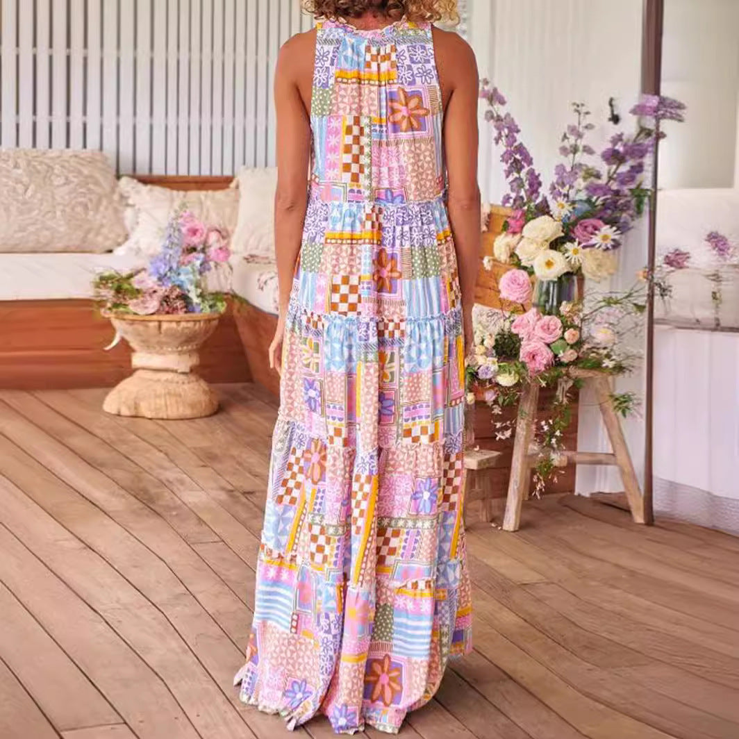 Damen Maxikleid mit farbenfrohem Mandala-Muster und luftiger Passform EB