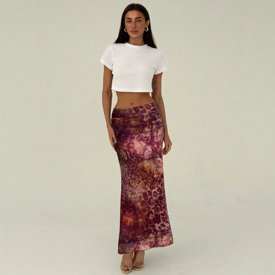 Damen nan schmaler Maxirock mit gerafftem Bund und Allover-Print EB