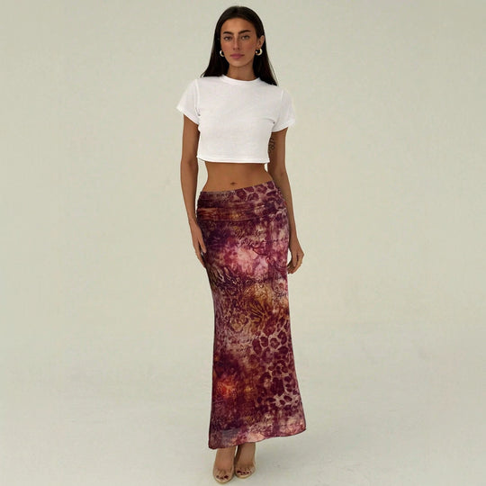 Damen nan schmaler Maxirock mit gerafftem Bund und Allover-Print EB