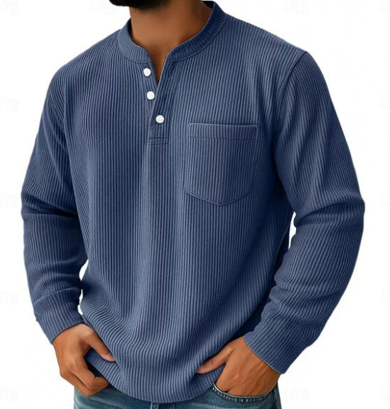 Herren nan thermisches Waffelstrick-Henleyshirt mit Stehkragen Brusttasche und geripptem Komfortschnitt EB