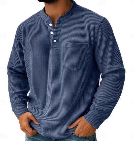 Herren nan thermisches Waffelstrick-Henleyshirt mit Stehkragen Brusttasche und geripptem Komfortschnitt EB