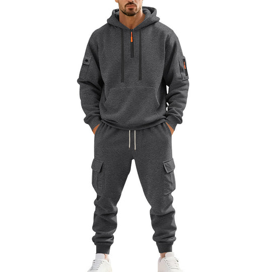 Herren nan technischer Cargo-Jogginganzug mit Halbzip, Kapuze und Mehrfachtaschen EB