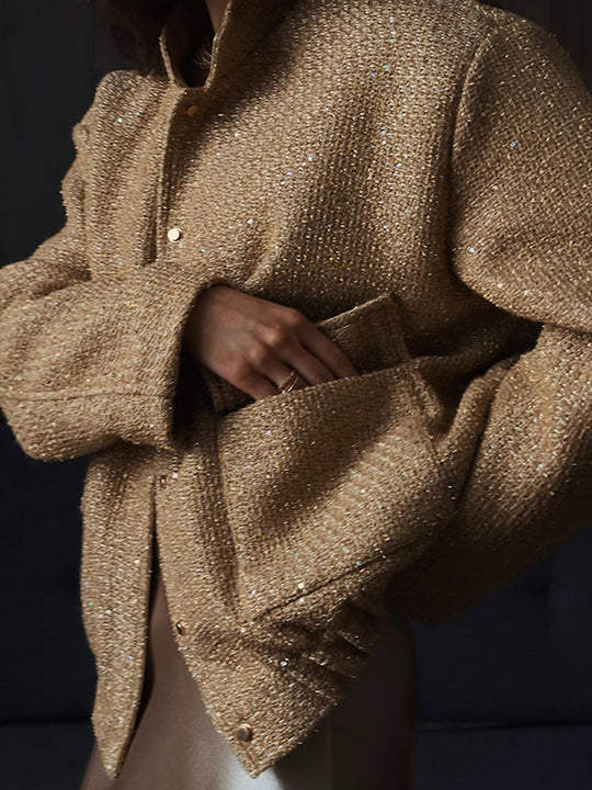 Damen Glamouröse Glitzerjacke mit oversized Schnitt und modischen Taschen EB