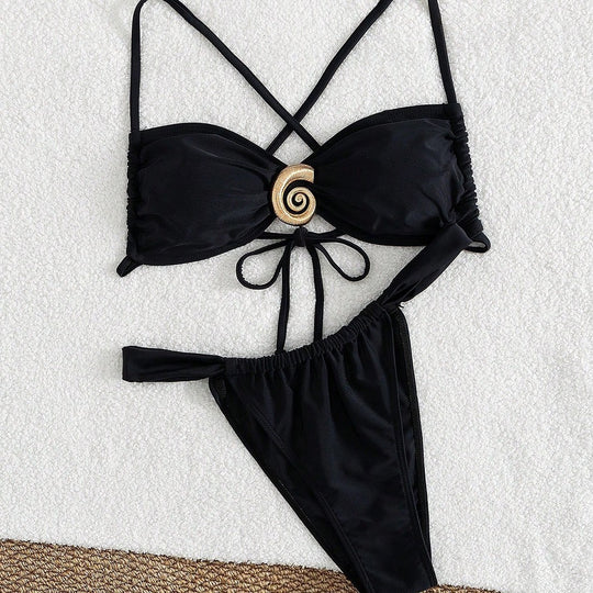 Damen Triangel-Bikini-Set mit dekorativem Ring EB