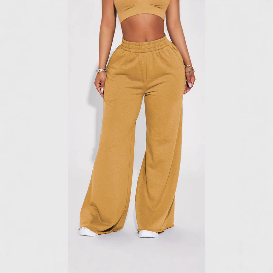 Damen nan weite High-Waist Loungehose mit elastischem Bund und praktischen Seitentaschen EB