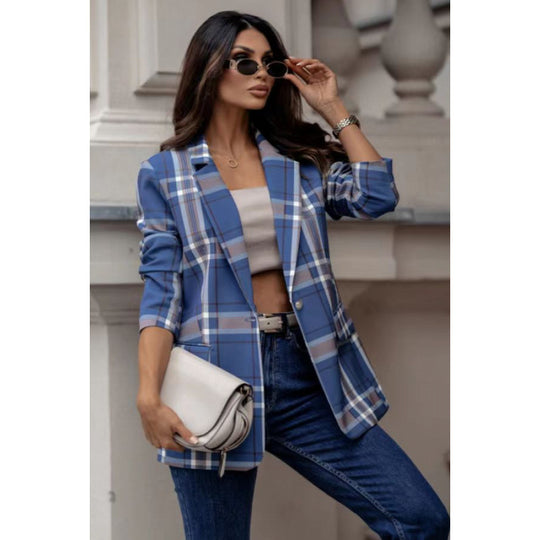 Damen Karoblazer im modernen Oversized-Schnitt mit eleganten Details EB