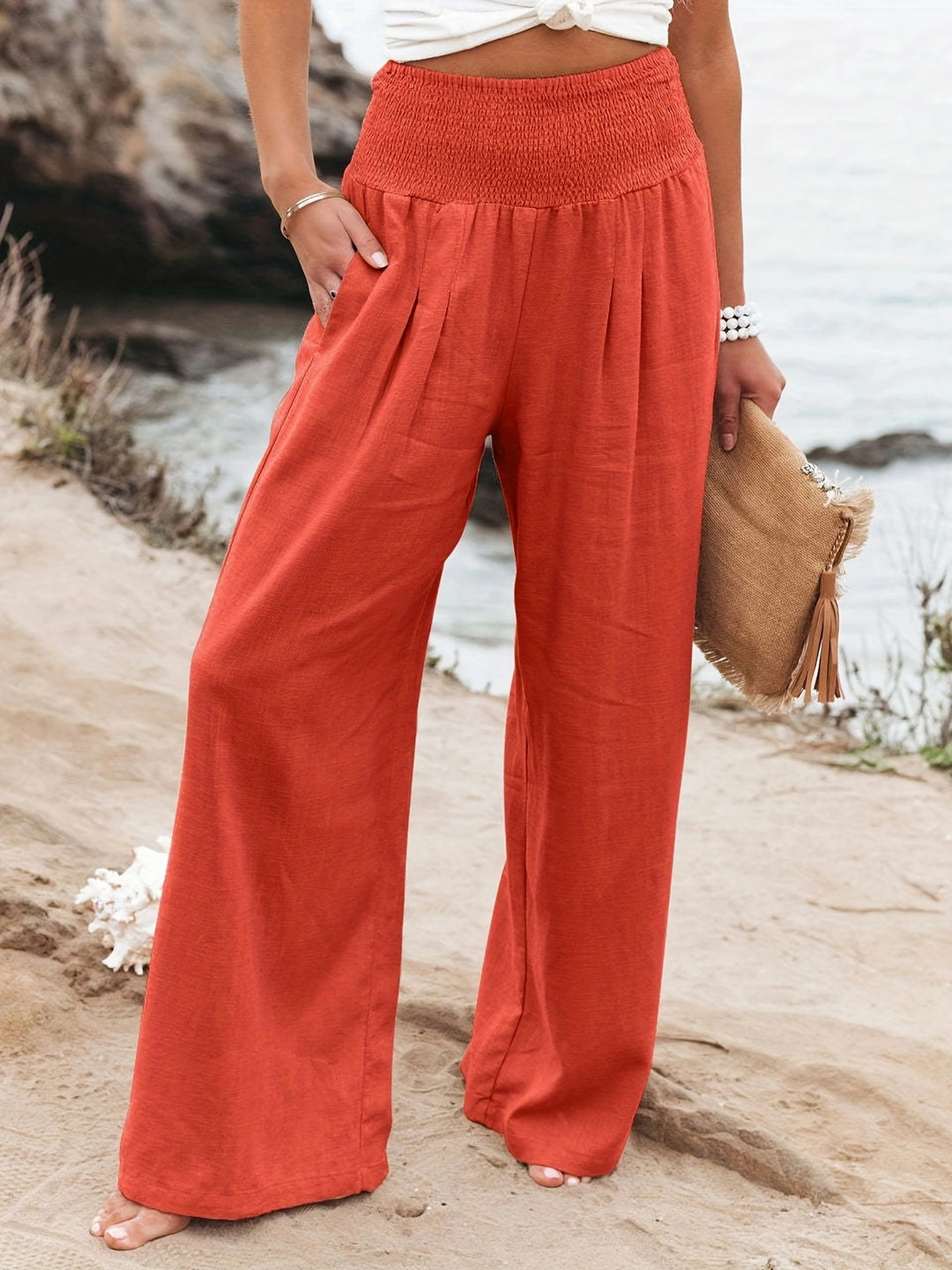 Damen weite Leinenhose mit elastischem Bund EB