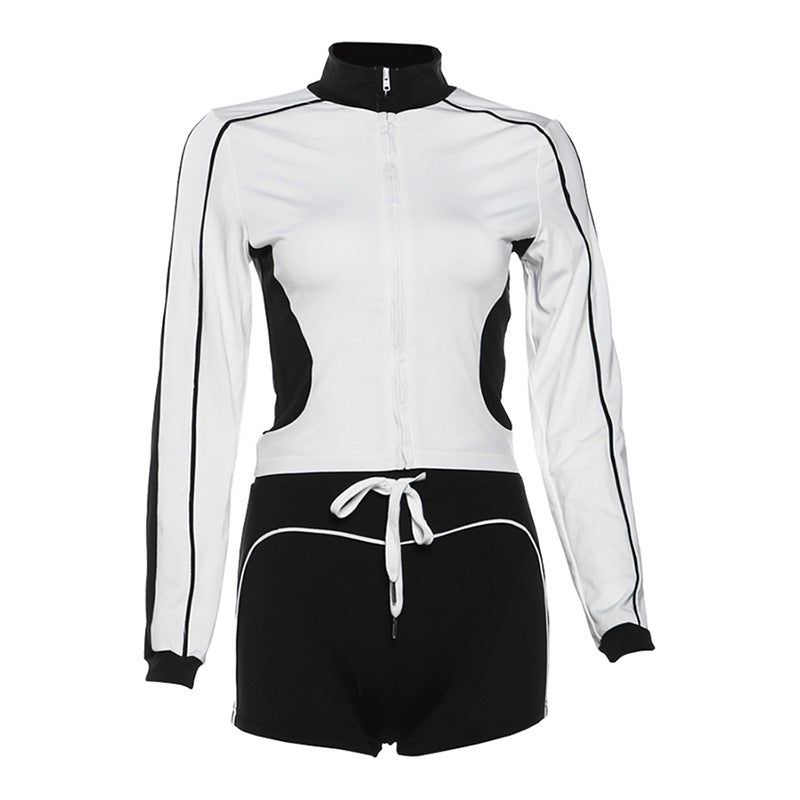 Damen Sportliches Kurzarm-Set mit Reißverschluss und Shorts EB