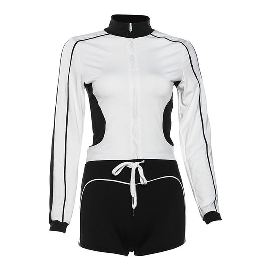 Damen Sportliches Kurzarm-Set mit Reißverschluss und Shorts EB