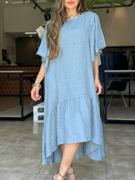 Damen lässiges Leinenkleid mit voluminösen Ärmeln EB