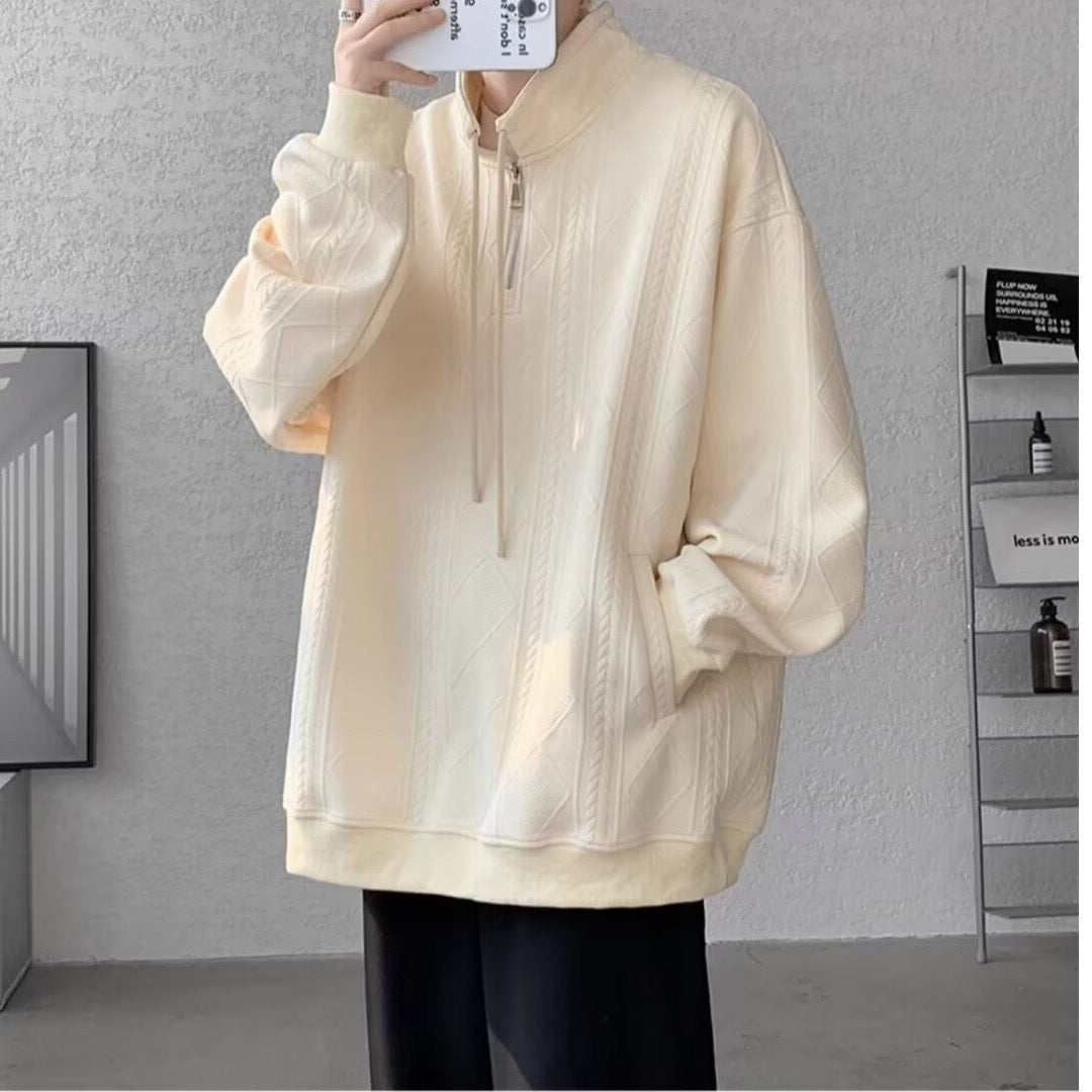 Damen lässiger Pullover mit modernem Stehkragen und Ringelzug EB