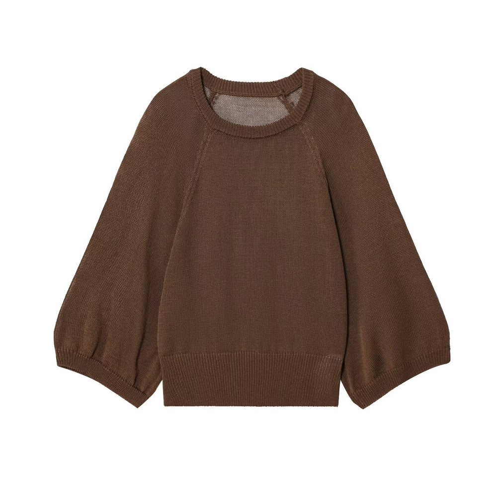 Damen lässiger Pullover mit überschnittenen Ärmeln und Rundhalsausschnitt EB