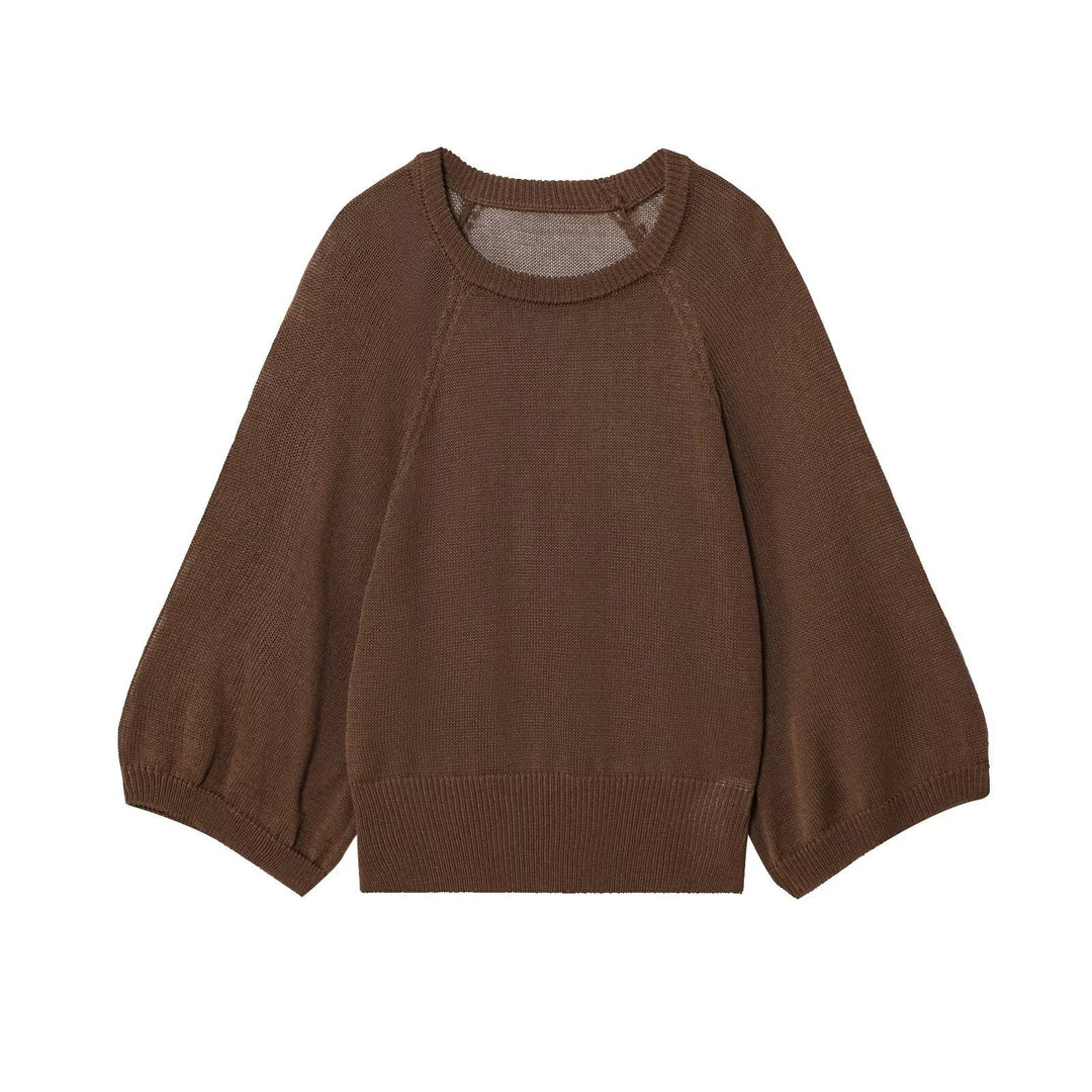 Damen lässiger Pullover mit überschnittenen Ärmeln und Rundhalsausschnitt EB