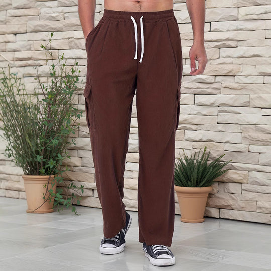 Herren nan Cord-Optik Cargo-Jogger mit Tunnelzug, elastischem Bund und aufgesetzten Klapptaschen EB