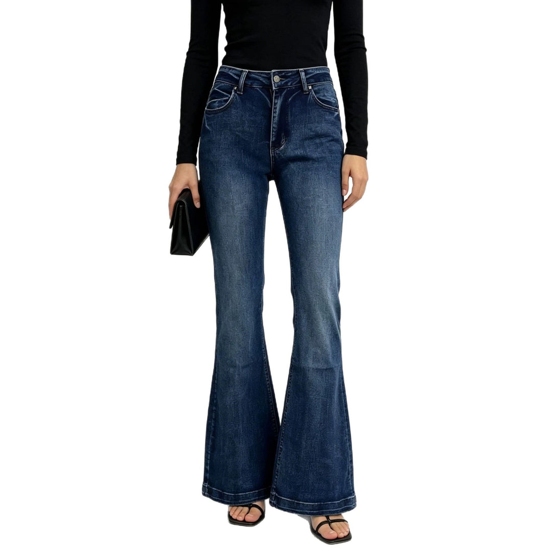Damen nan High-Waist Flared-Jeans mit taillierendem Bund und weitem Schlag EB