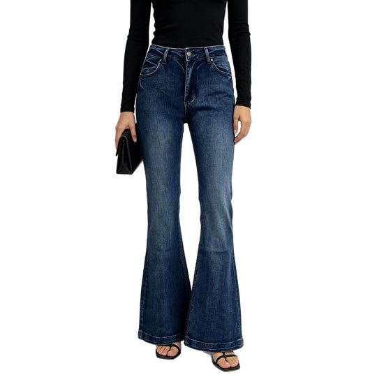 Damen nan High-Waist Flared-Jeans mit taillierendem Bund und weitem Schlag EB
