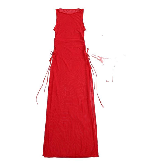 Damen Sportliches Maxikleid mit verstellbaren Seitenschnüren EB