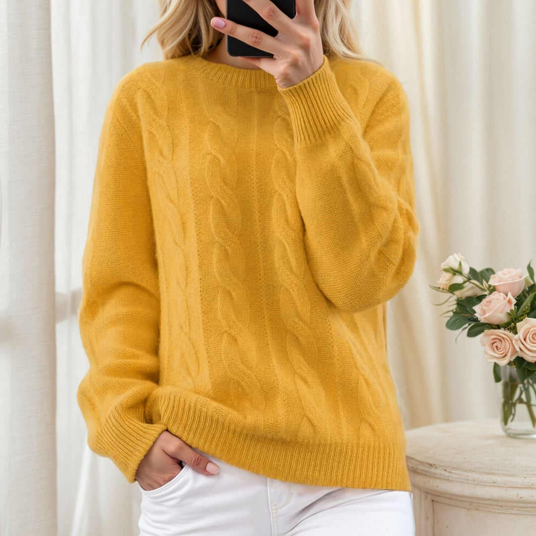 Damen nan kuscheliger Zopfstrickpullover mit Rundhalsausschnitt EB