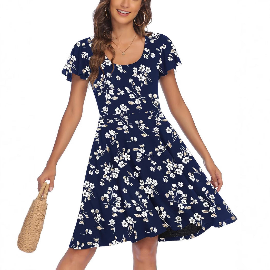 Damen Sommerliches Kleid mit floralem Muster und schwingendem Rock EB
