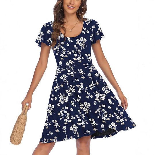 Damen Sommerliches Kleid mit floralem Muster und schwingendem Rock EB