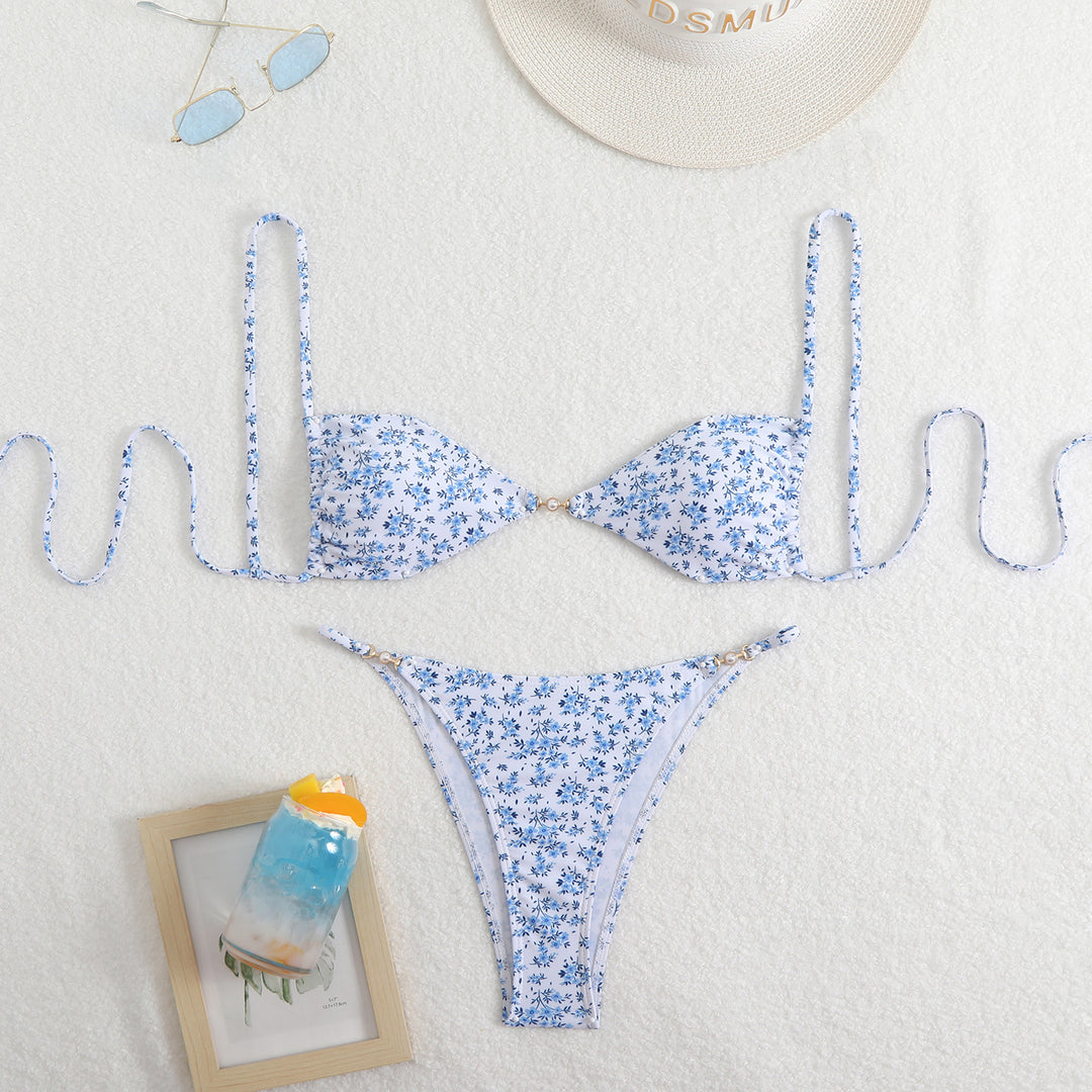 Damen Triangel-Bikini mit verstellbaren Trägern und elegantem Blumendruck EB