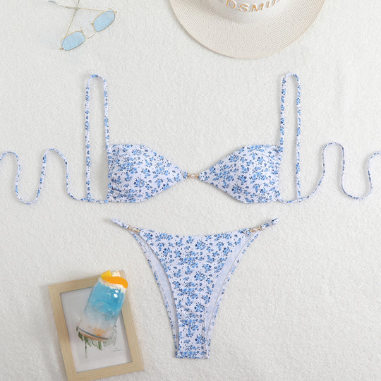 Damen Triangel-Bikini mit verstellbaren Trägern und elegantem Blumendruck EB