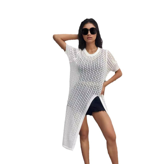Damen Langer Strick-Kimono mit offenem Design und atmungsaktiver Maschenstruktur EB