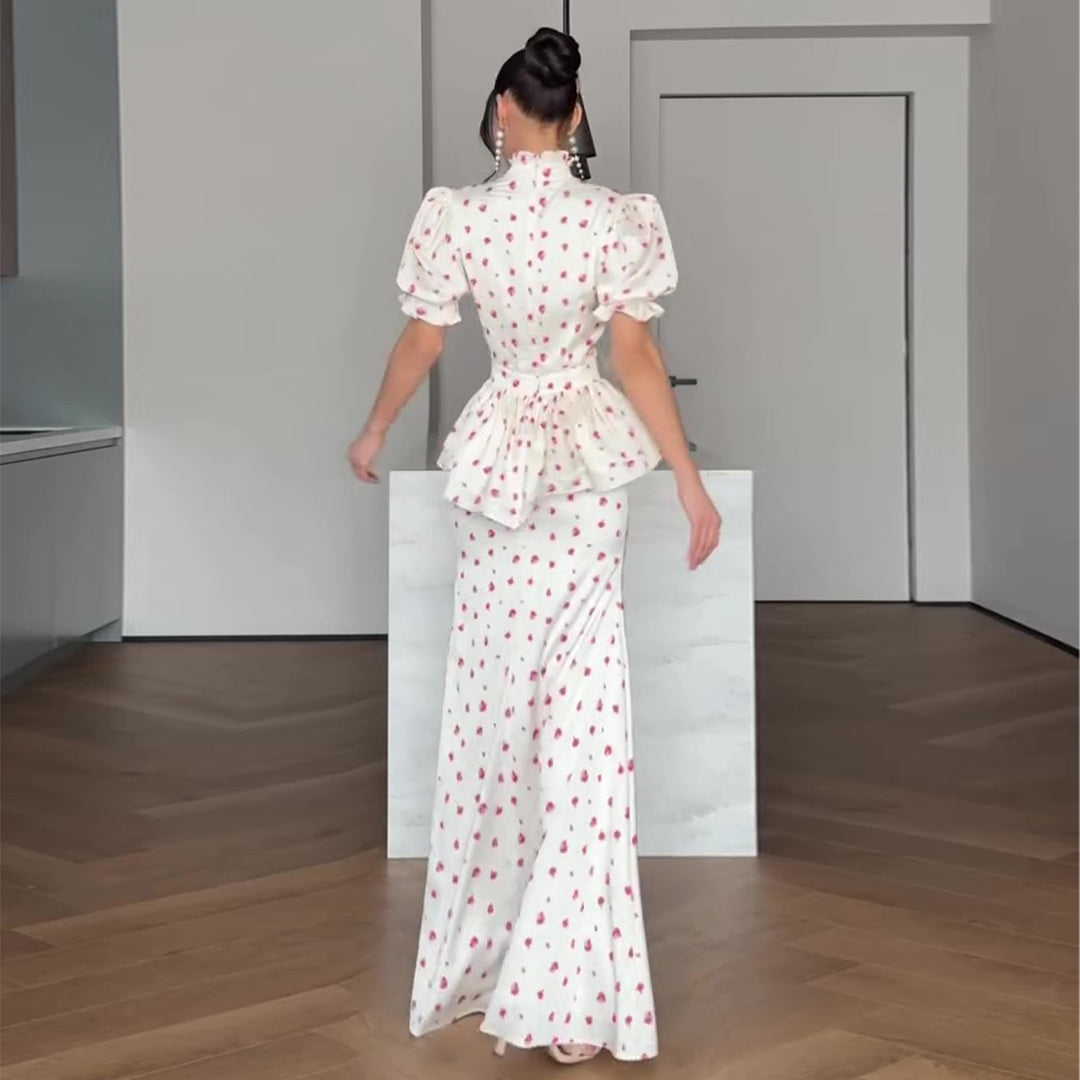 Damen Maxikleid mit romantischem Puffärmel-Design und verspieltem Rüschensaum EB
