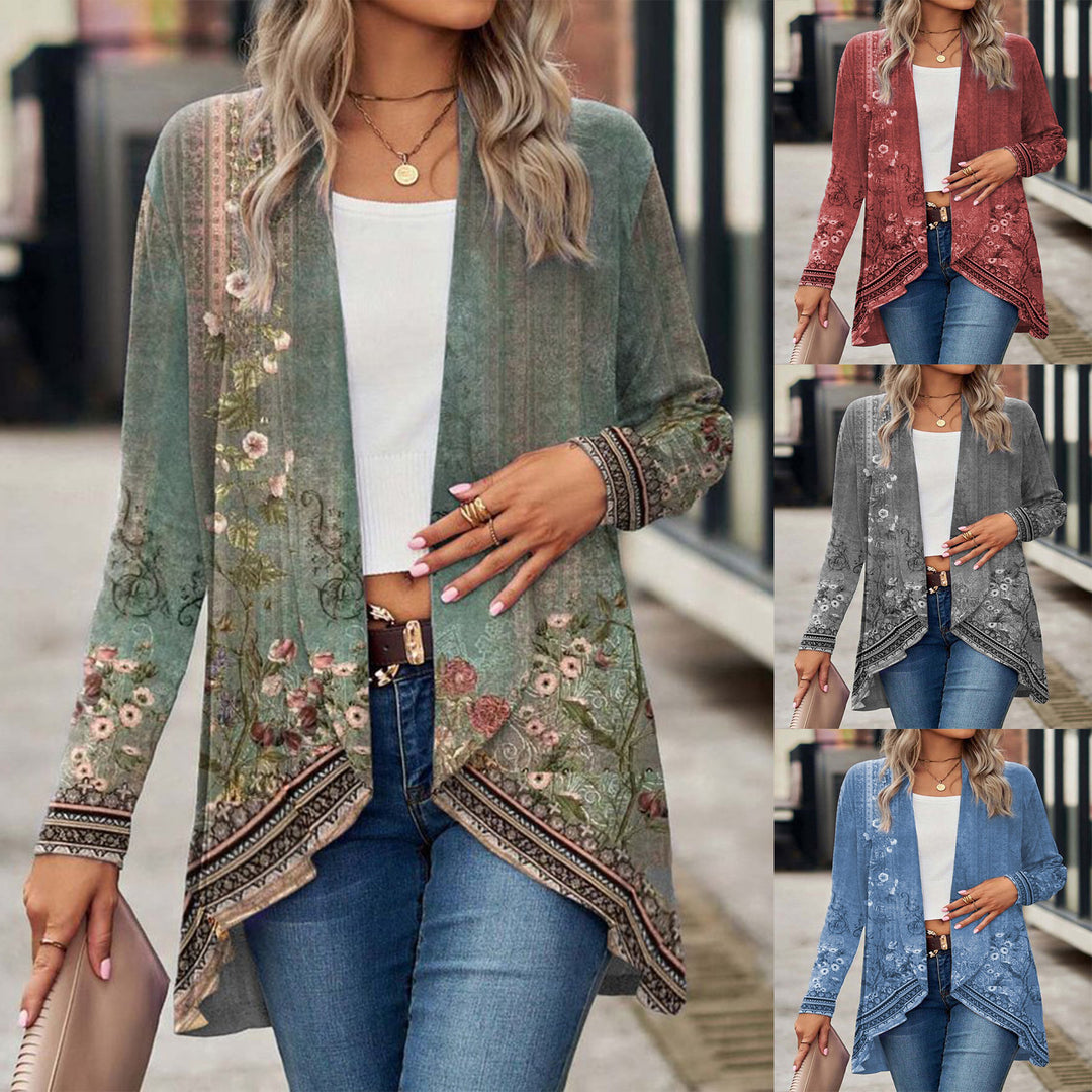 Damen Offene Longjacke mit floralem Design EB