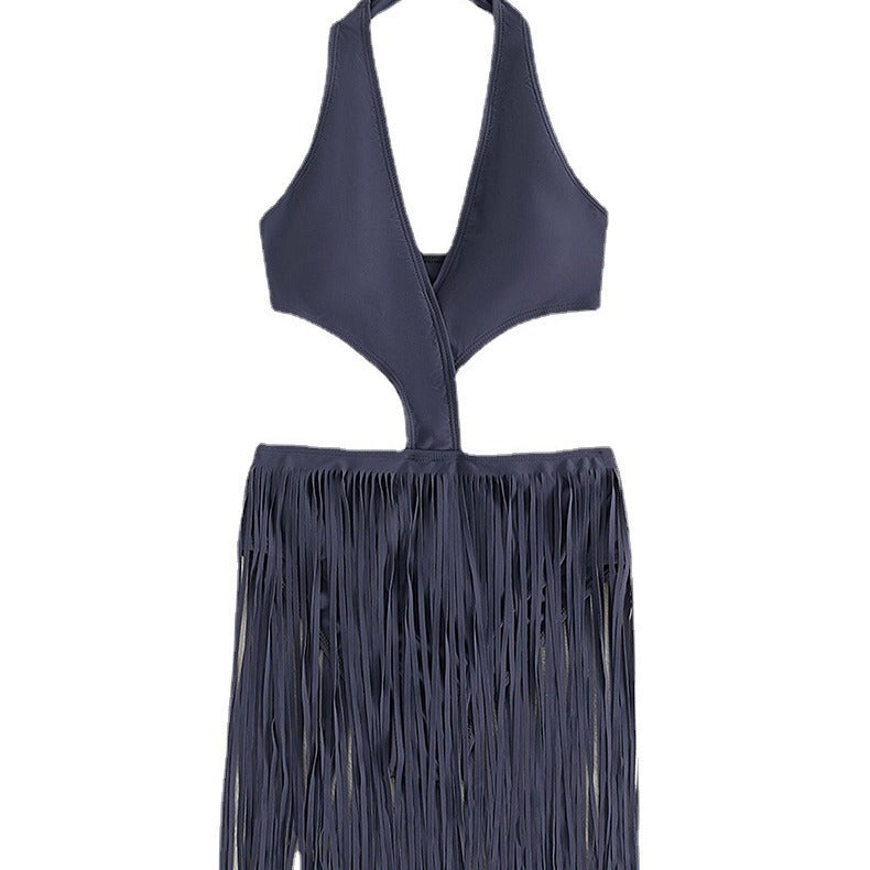Damen Einteiliger Badeanzug mit modischem Cut-Out und Fransen EB
