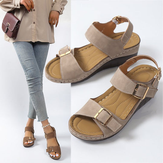 Damen Komfortable Wedge-Sandalen mit verstellbaren Riemen EB