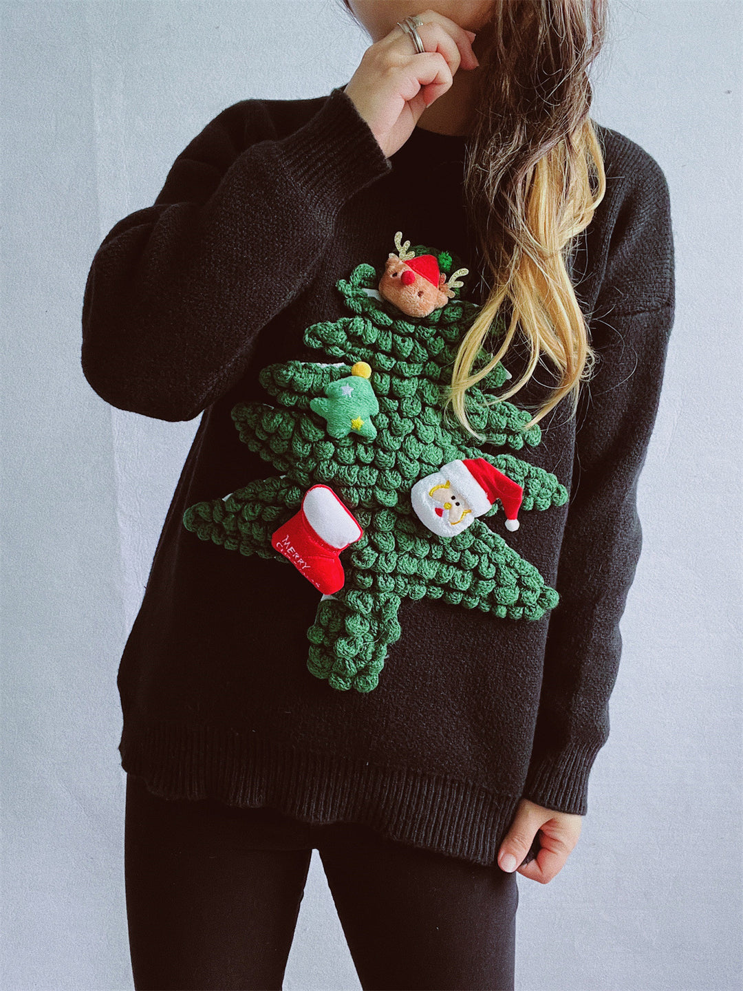 Damen Weihnachts-Pullover mit festlichem 3D-Motiv und weichem Strick EB