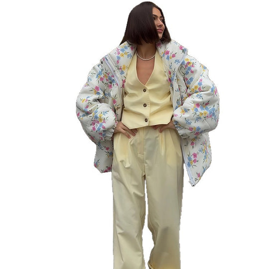 Damen Freizeitjacke mit floralem Muster und voluminösen Ärmeln EB