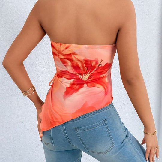 Damen Oberteil mit asymmetrischem Schnitt und floralem Design EB