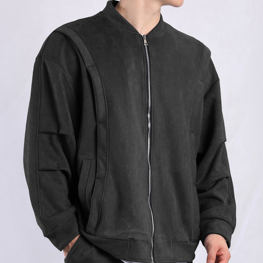 Damen stylische Oversize-Jacke aus weichem Kunstleder mit praktischen Taschen und durchgehendem Reißverschluss EB