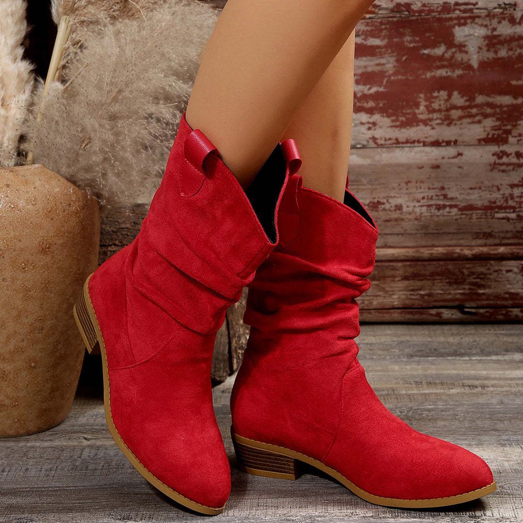 Damen Stiefel im lässigen Wildleder-Look mit elastischem Schaft und bequemem Blockabsatz EB