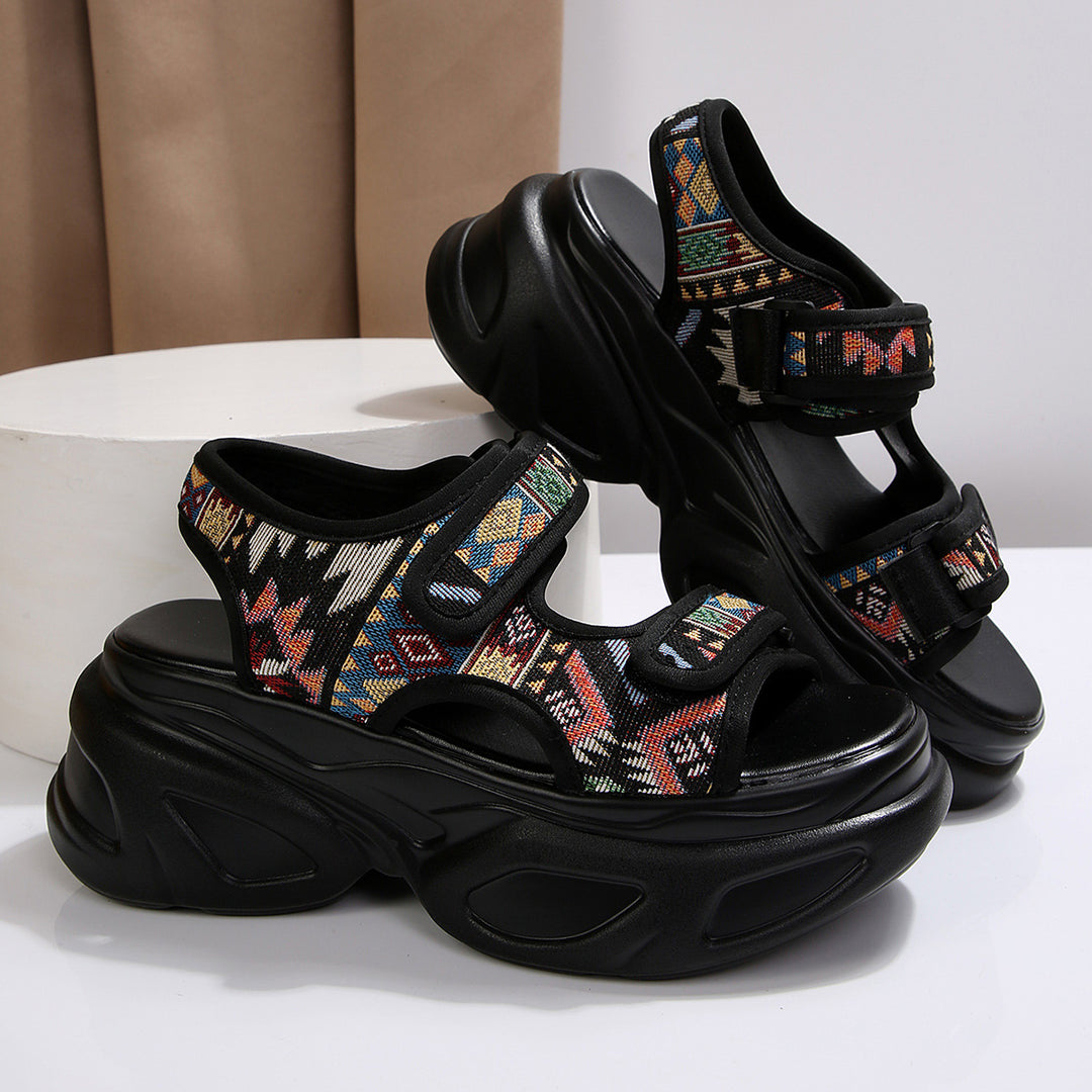 Damen Wedge-Sandalen mit modischen Klettverschluss und trendiger Profilsohle EB