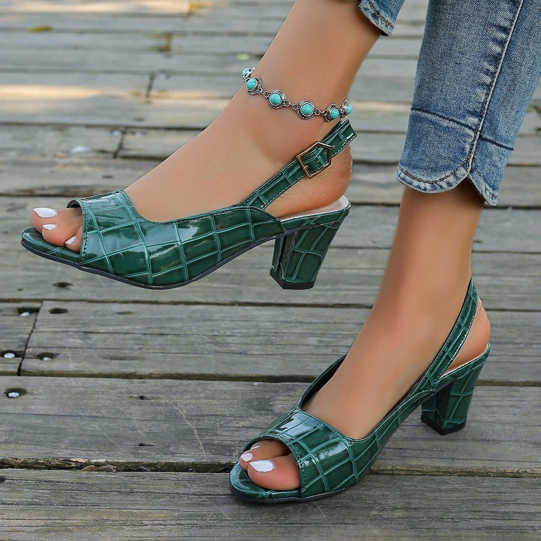 Damen Elegante Sling-Pumps mit modischem Krokodilleder-Design und komfortablem Blockabsatz EB