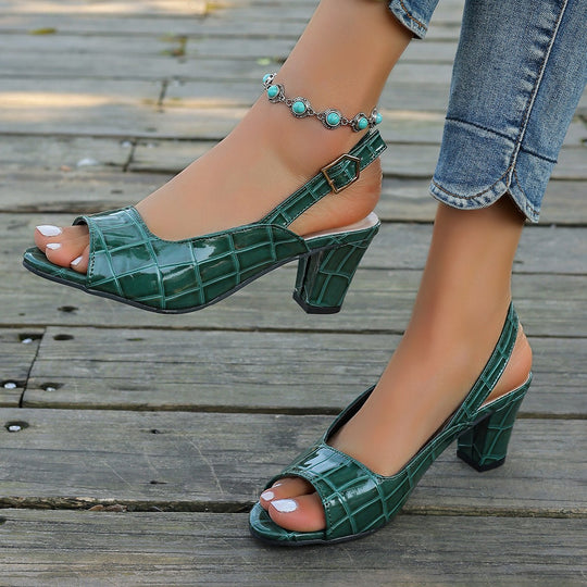 Damen Elegante Sling-Pumps mit modischem Krokodilleder-Design und komfortablem Blockabsatz EB