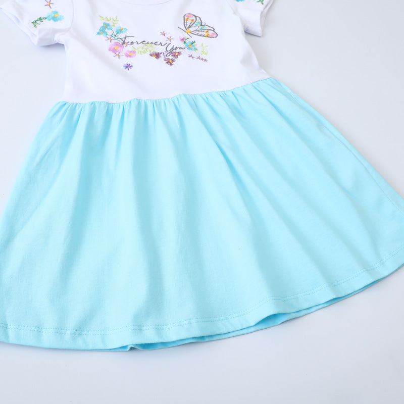 Mädchen Freizeitkleid mit bezaubernder Blumen- und Schmetterlingsstickerei EB