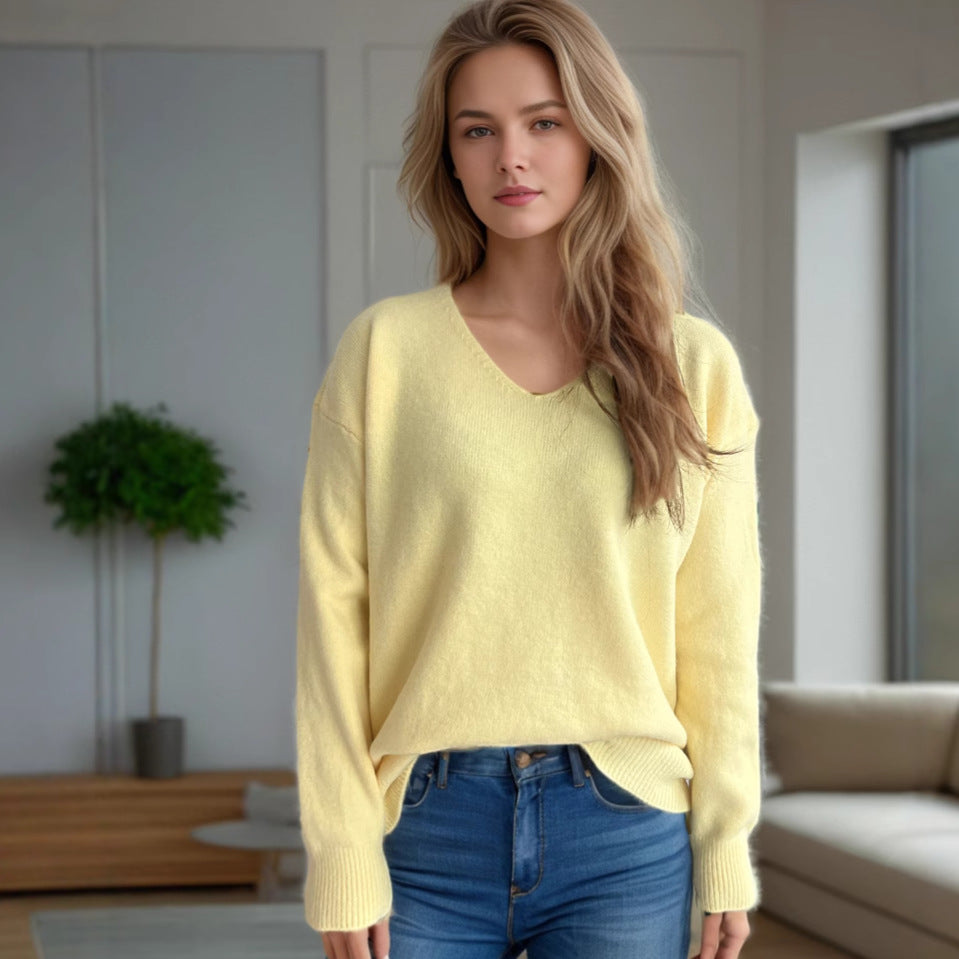 Damen lässiger V-Ausschnitt Pullover mit modernem Strukturdesign EB