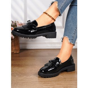 Damen nan Lackleder-Quasten-Loafer mit Fransenblatt und profilierter Gummisohle EB