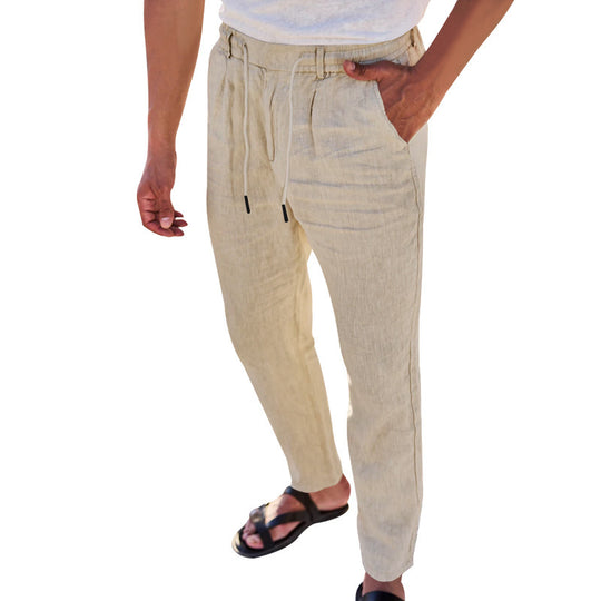 Herren lässige Leinenhose mit elastischem Bund und praktischen Seitentaschen EB