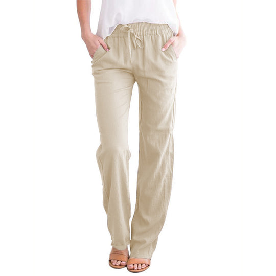 Damen nan leichte Leinenhose mit elastischem Bund Tunnelzug und weitem Bein EB