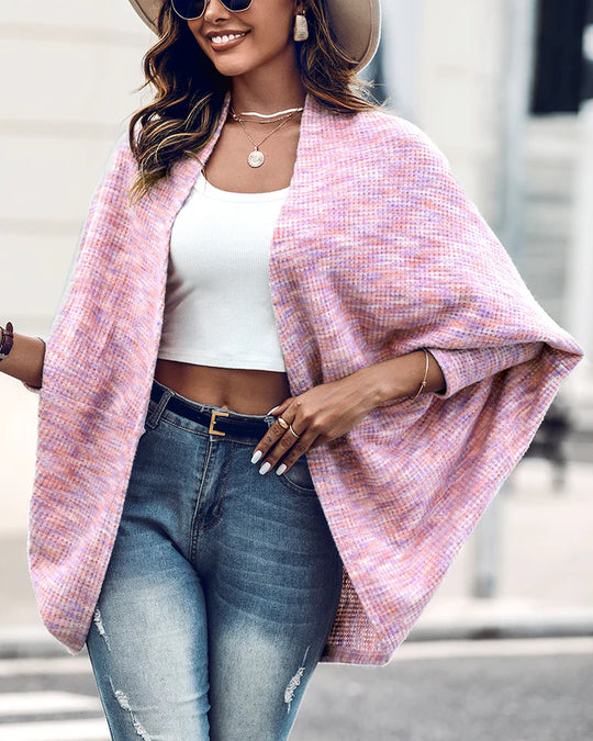 Damen Oversized Strickponcho mit offener Front und Bouclé‑Struktur EB