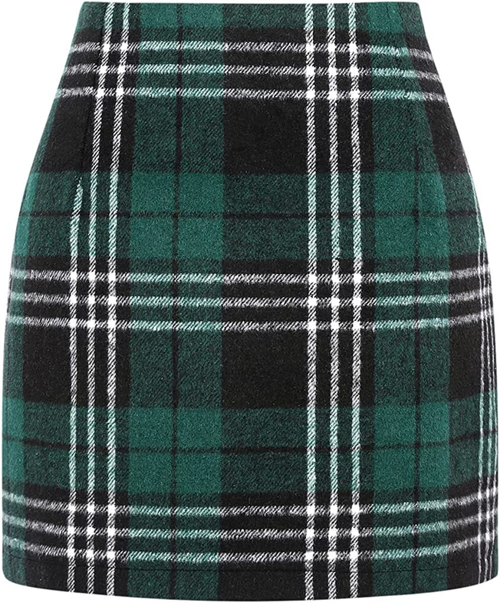 Damen Karierter Minirock mit hohem Bund und seitlichen Eingrifftaschen EB