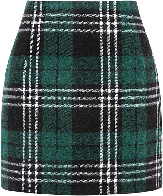 Damen Karierter Minirock mit hohem Bund und seitlichen Eingrifftaschen EB